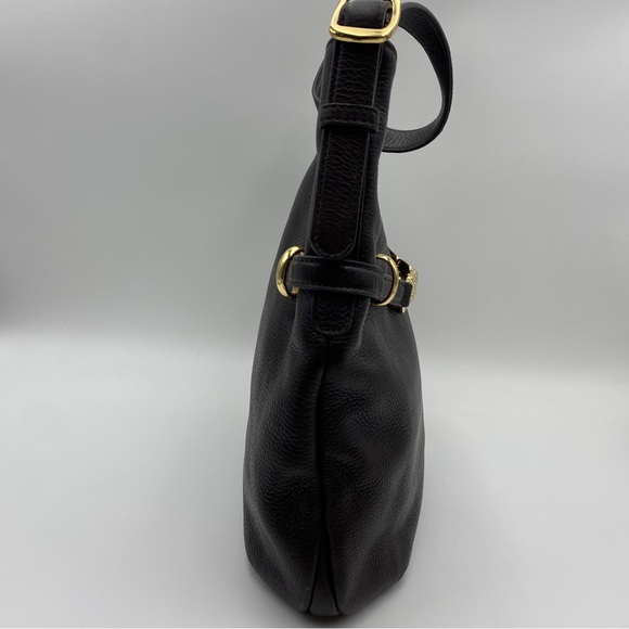 Talbots Dark Chocolate Brown Pebble Leather Shoulder Purse Bag Gold Belt Detail - Picture 4 of 11